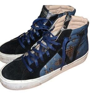 Vintage Havana Navy Blue and Silver Metallic High Top Sneakers
